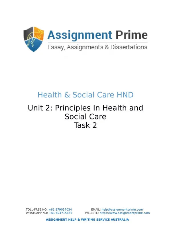 Assignment Prime - Sample Assignment on Health & Social Care (Task 2)