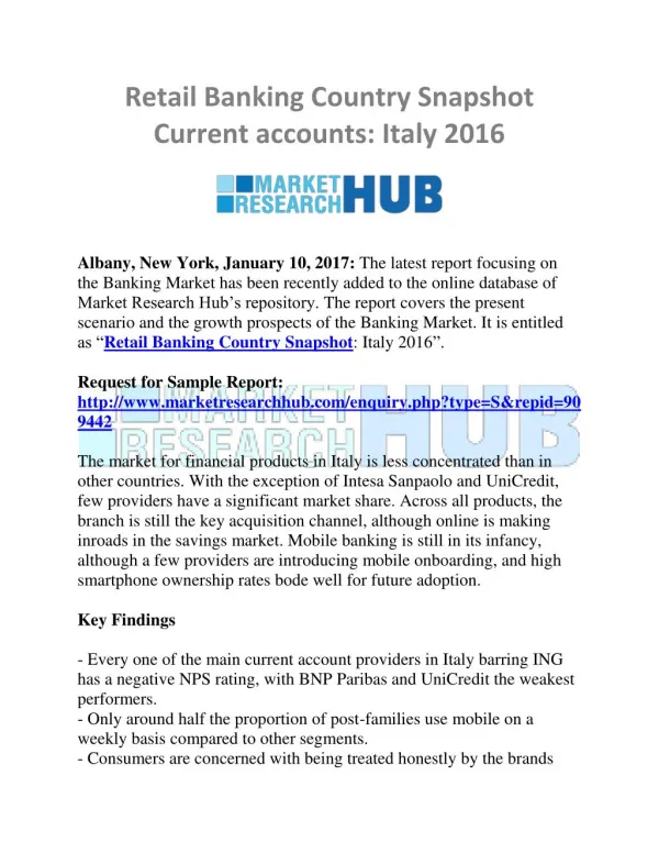 Italy Retail Banking Country Snapshot Current Accounts 2016