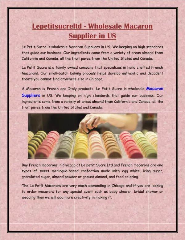 Lepetitsucreltd - Wholesale Macaron Supplier in US