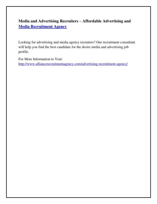Media and Advertising Recruiters – Affordable Advertising and Media Recruitment Agency