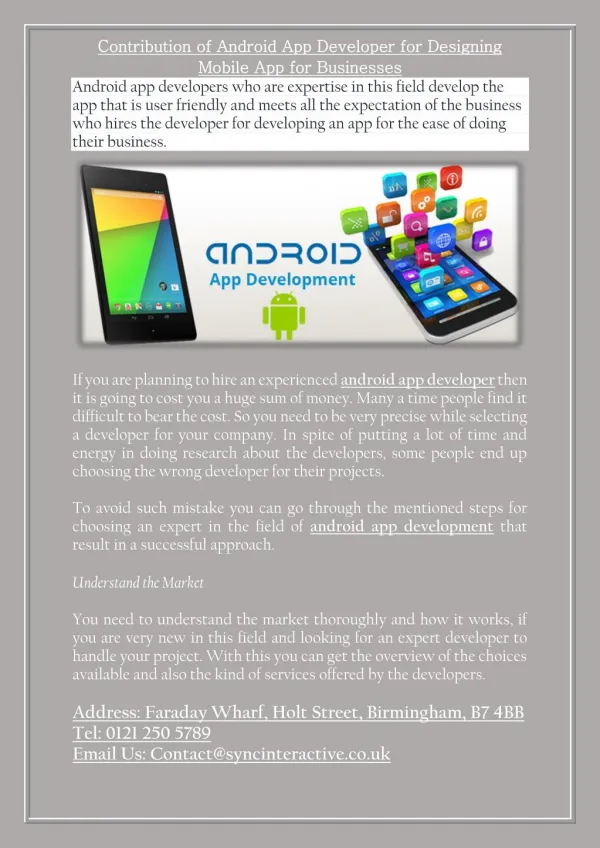 Contribution of Android App Developer for Designing Mobile App for Businesses