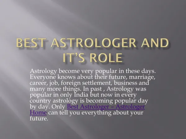 Best Astrologer and Its Role
