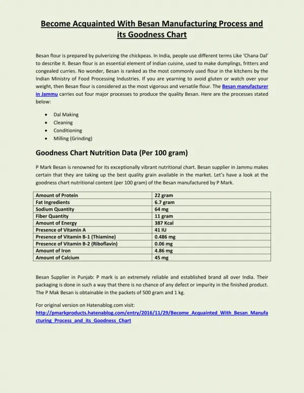 Become Acquainted With Besan Manufacturing Process and its Goodness Chart