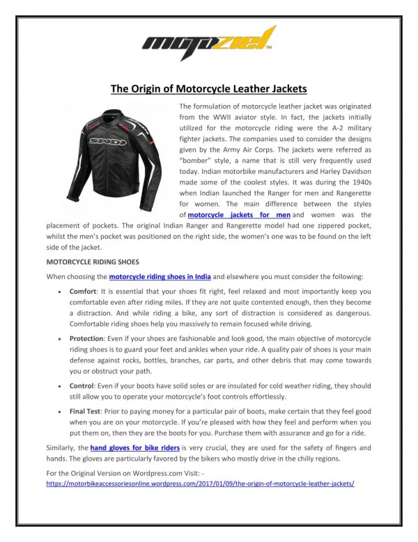 The Origin of Motorcycle Leather Jackets