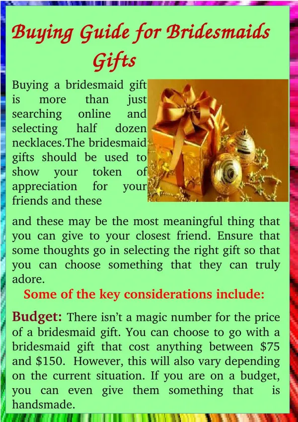 Buying Guide for Bridesmaidss Gift