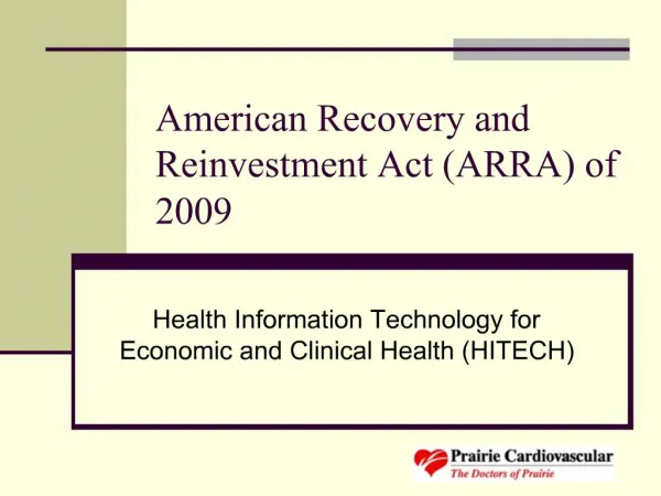 American Recovery and Reinvestment Act ARRA of 2009