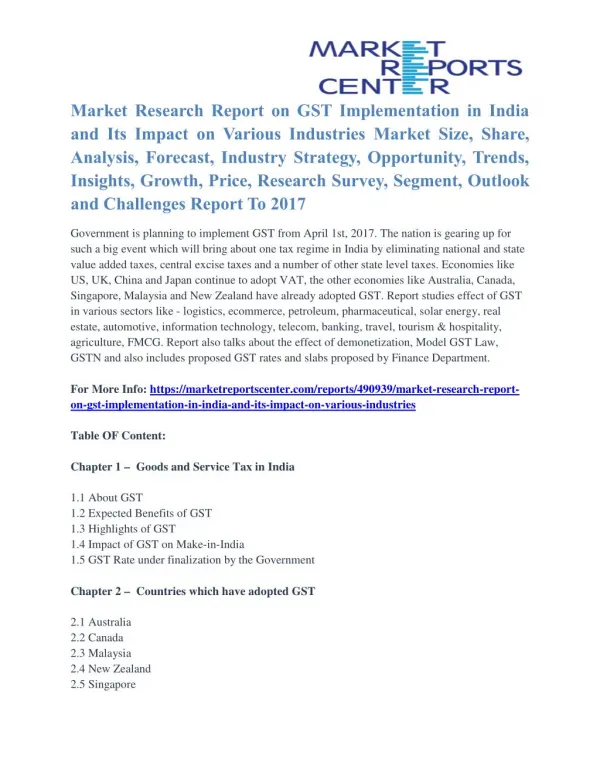 Latest Report - GST Implementation in India and Its Impact on Various Industries