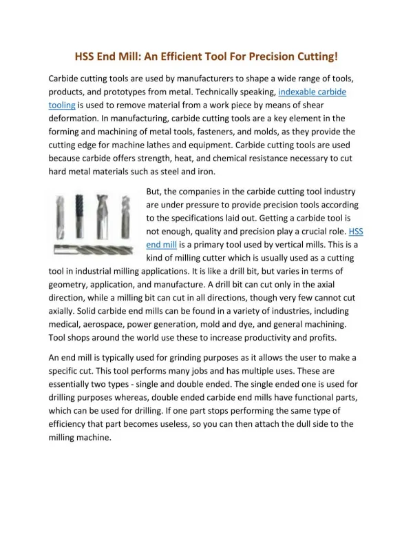 HSS End Mill: An Efficient Tool For Precision Cutting!