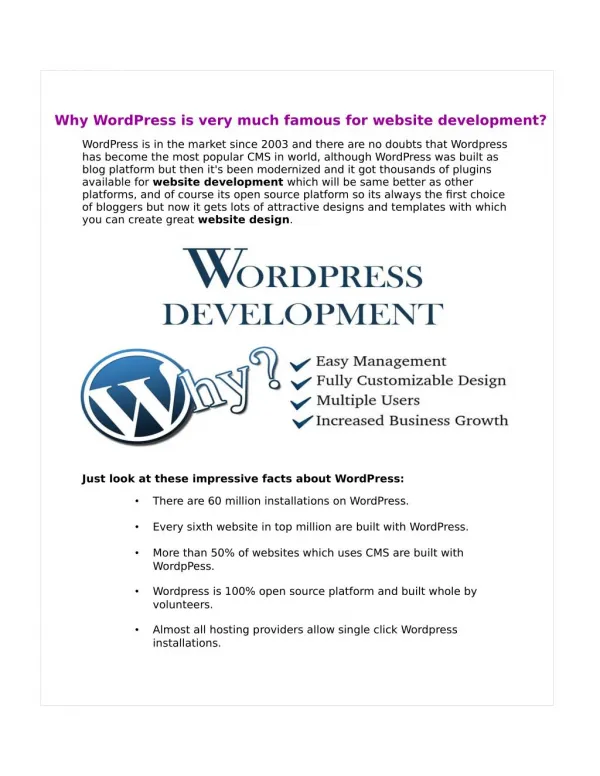 Why WordPress is very much famous for website development​?