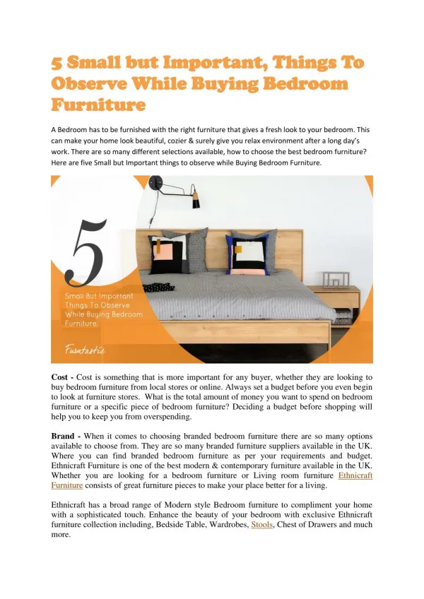 5 Small but Important, Things To Observe While Buying Bedroom Furniture