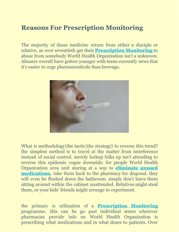 Reasons For Prescription Monitoring