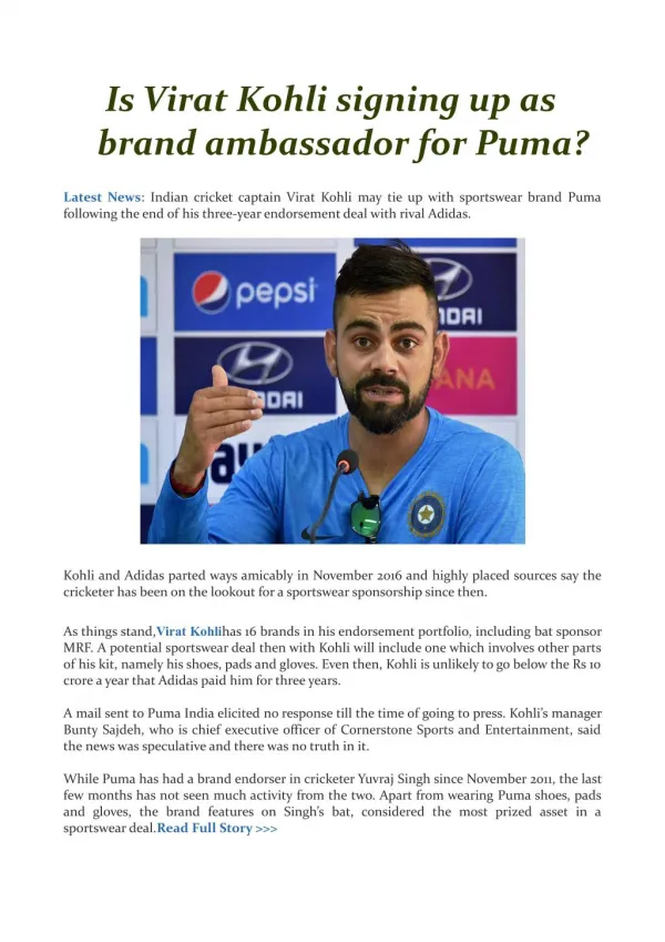 Is Virat Kohli signing up as brand ambassador for Puma?