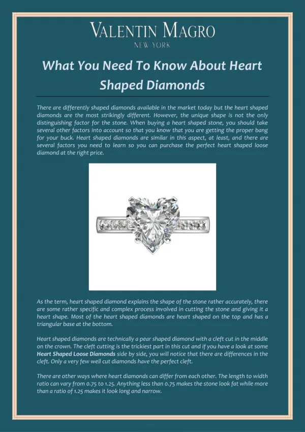 What You Need To Know About Heart Shaped Diamonds