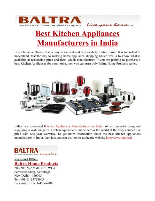 Best Kitchen Appliances Manufacturers in India