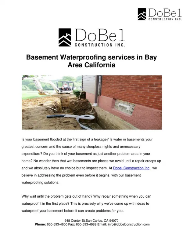 Basement Waterproofing services in Bay Area California