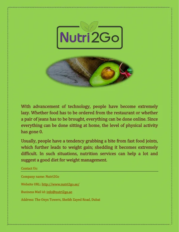 Get Diet and Nutrition Services in Dubai at Nutri2go.ae