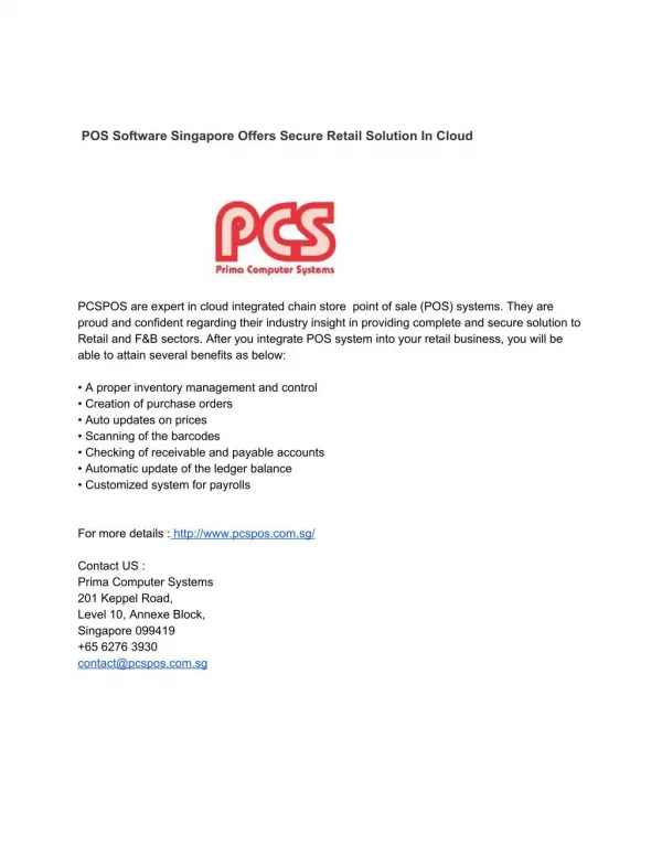 POS Software Singapore Offers Secure Retail Solution In Cloud
