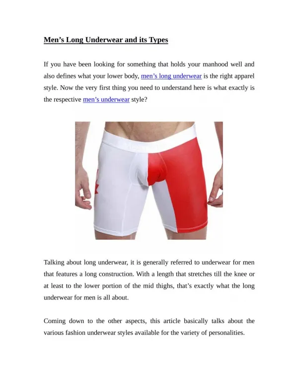 Men's Long Underwear and its Types