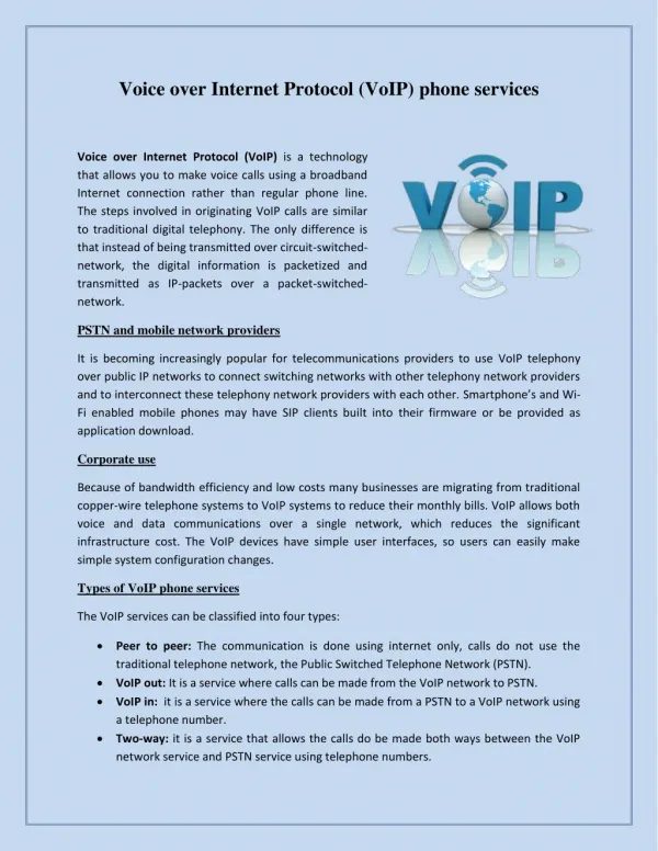 Voice over Internet Protocol (VoIP) phone services