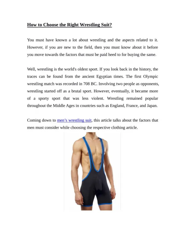 How To Choose The Right Wrestling Suit?