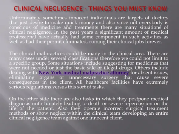 Clinical Negligence - Things You Must Know