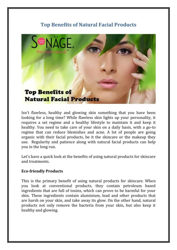 Top Benefits of Natural Facial Products