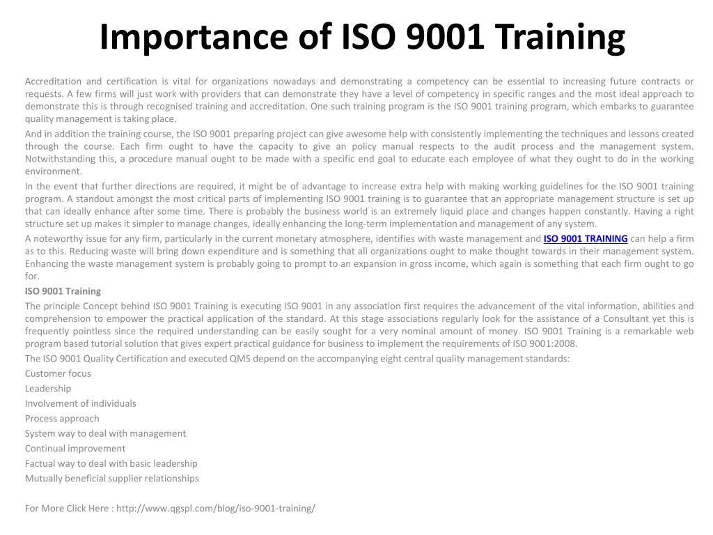 importance of iso 9001 training