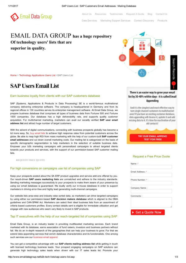 SAP Clients Mailing Address List