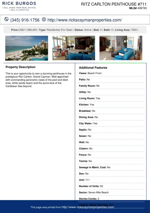 Own a Beautiful Residential Property in the prestigious Ritz-Carlton, Grand Cayman.