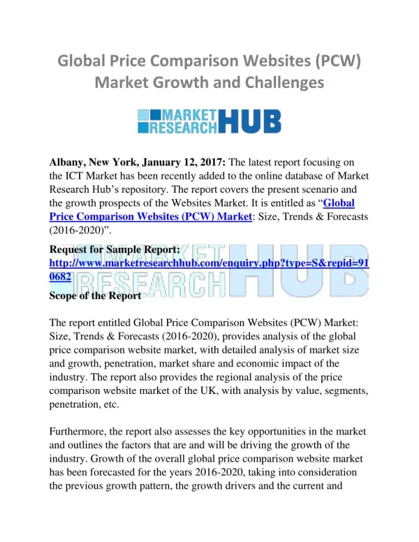Global Price Comparison Websites (PCW) Market Growth Research Report 2020