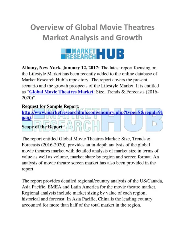 Overview of Global Movie Theatres Market Analysis and Growth