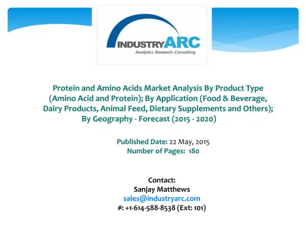Protein And Amino Acids Market Globally to Register Highest Growth by 2020
