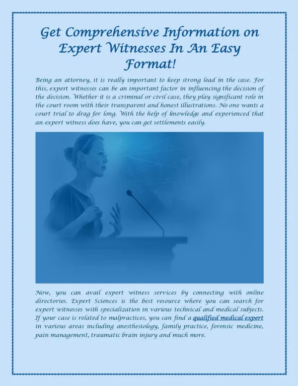 Get Comprehensive Information on Expert Witnesses In An Easy Format!