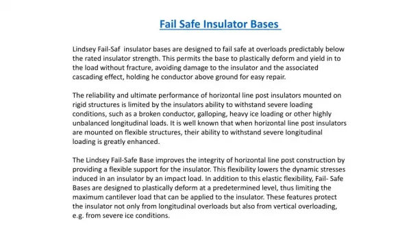 Fail Safe Insulator Bases