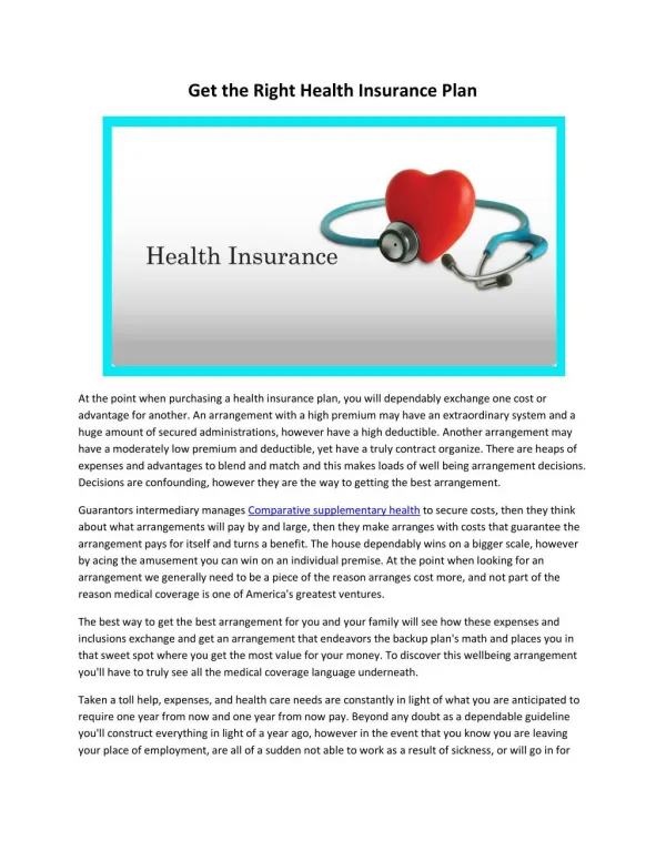 Get the Right Health Insurance Plan