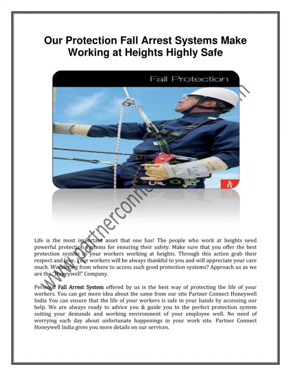 Our Protection Fall Arrest Systems Make Working at Heights Highly Safe