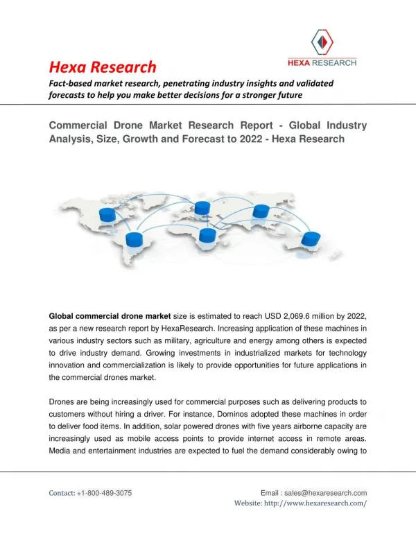 Commercial Drone Market To Exceed $2 Billion By 2022 - Research Report by Hexa Research