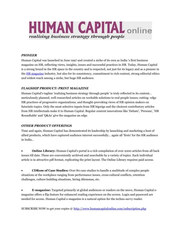 Human Capital Online! Realizing Business Strategy Through People