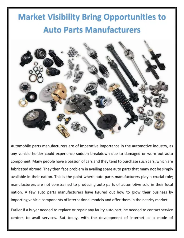 Market Visibility Bring Opportunities to Auto Parts Manufacturers