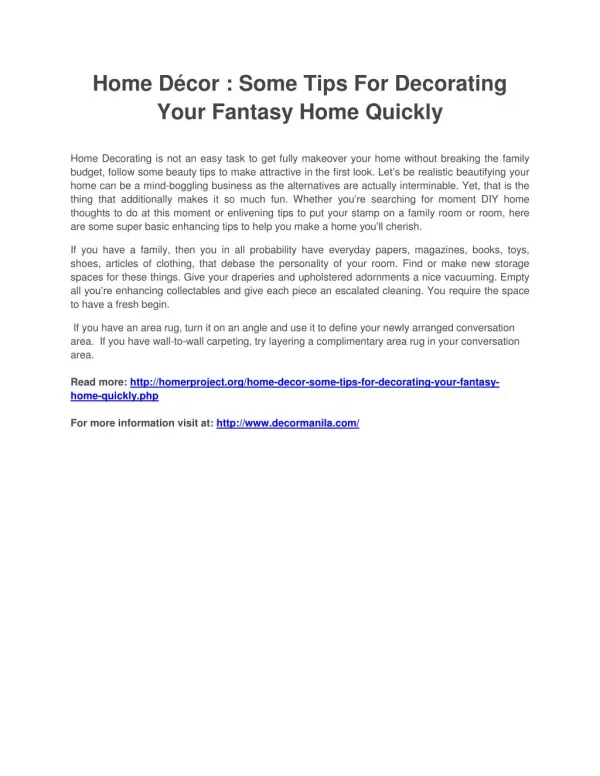 Home Décor : Some Tips For Decorating Your Fantasy Home Quickly