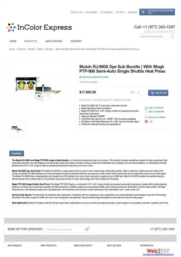 Mutoh RJ-900X Dye Sub Bundle | With Mogk PTP-900 Semi-Auto Single Shuttle Heat Press