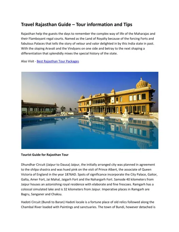 Travel Rajasthan Guide – Tour information and Tips
