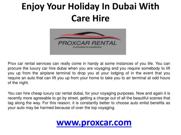 Enjoy your Holiday in Dubai with care hire