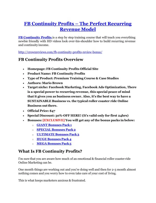 FB Continuity Profits review-(SHOCKED) $21700 bonuses
