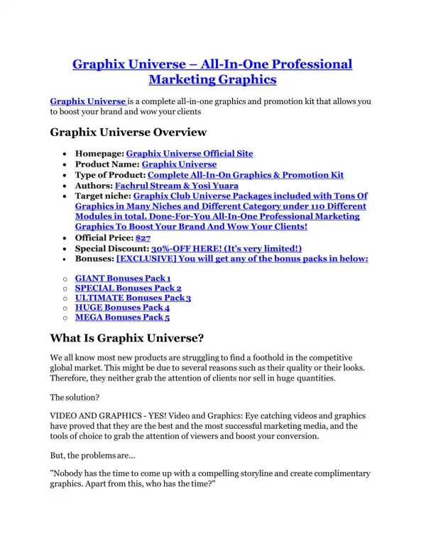 Graphix Universe reviews and bonuses Graphix Universe