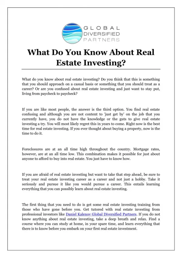 What Do You Know About Real Estate Investing?