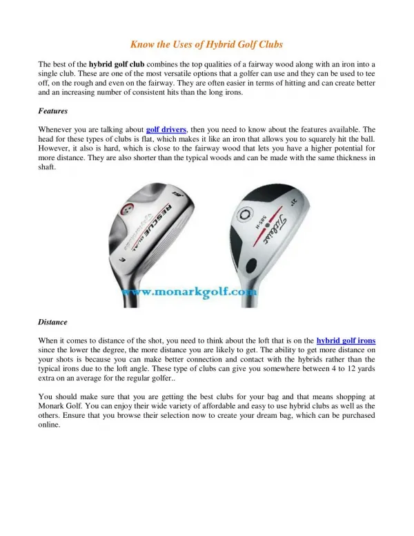 Know the Uses of Hybrid Golf Clubs
