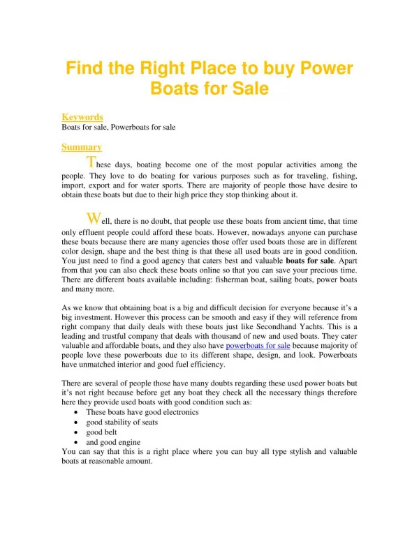 Find the Right Place to buy Power Boats for Sale