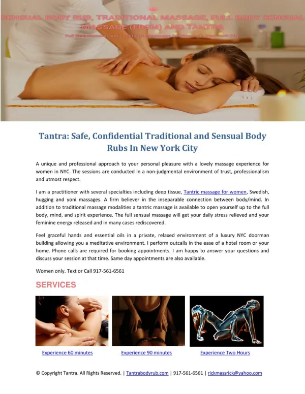 Tantra: Safe, Confidential Traditional and Sensual Body Rubs In New York City