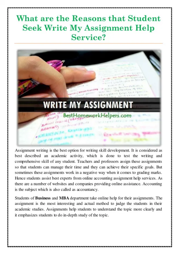 What are the Reasons that Student seek Write My Assignment Help Service?